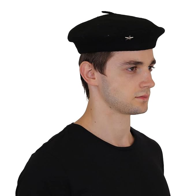 ADD GEAR Wool Mens Che Guevara Beret Cap With Silver Star Medium - The Original (Black M)-Pack Of 1